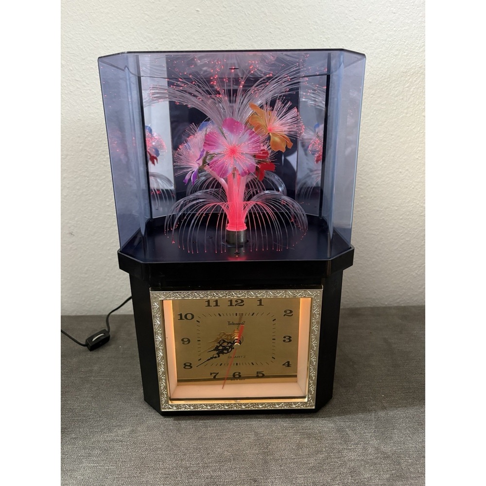 Vintage Telesonic Optic Lights and Quartz Clock with Fiber Optic Rotating Flower